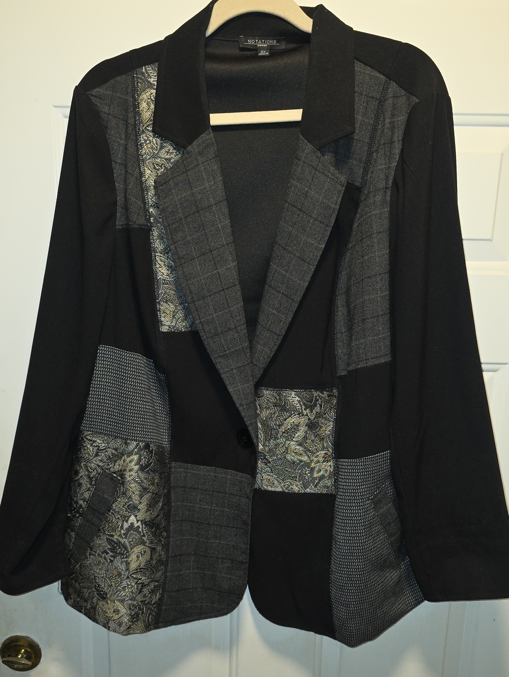 Notations Black & Gray Patchwork Blazer